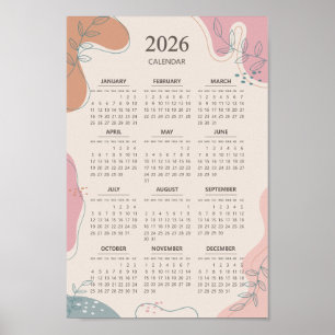 Póster Calendario 2026 Estética Boho Abstracta de Siglo X