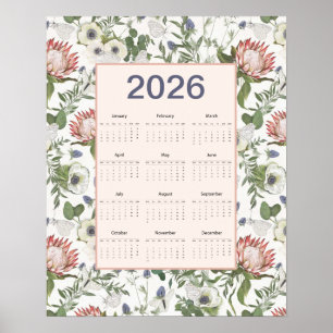 Póster Calendario 2026 Flores Mariposas