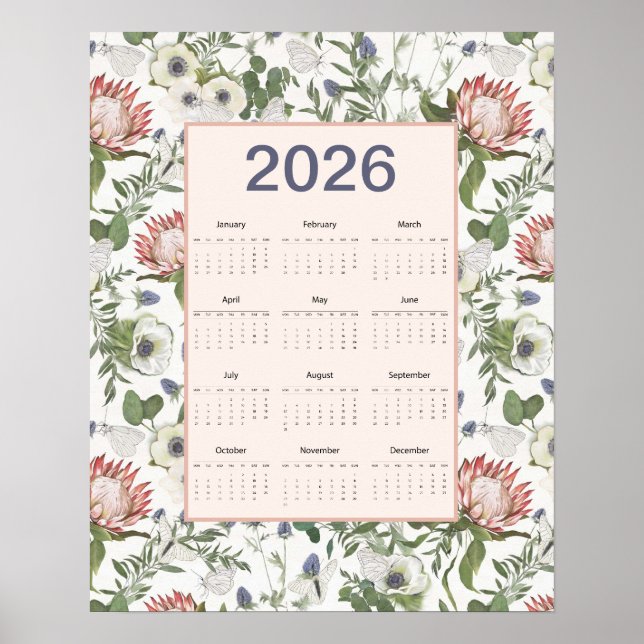 Póster Calendario 2026 Flores Mariposas (Frente)