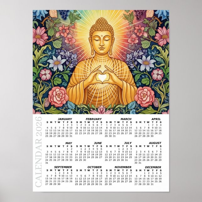 Póster Calendario 2026, Grande, Buda / Corazón de Luz (Frente)