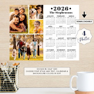Póster Calendario 2026 para Collage de 4 Fotos Personaliz