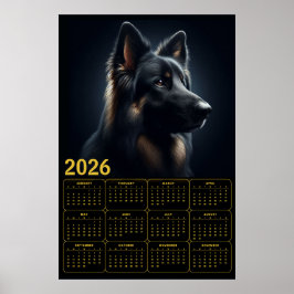 Póster Calendario 2026 Pastor Alemán - Retrato en Negrita