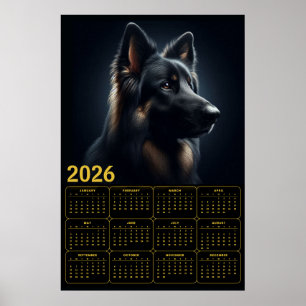 Póster Calendario 2026 Pastor Alemán - Retrato en Negrita