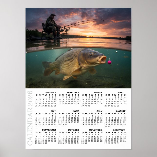 Póster Calendario 2026, Pesca, Carpa / Pez (Frente)
