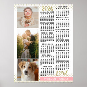 Póster Calendario 2026 Rosa Suave Dorado Collage de Fotos