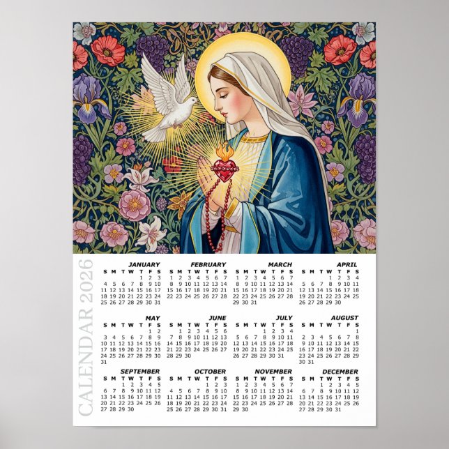 Póster Calendario 2026, Sagrado Corazón de María / Devoci (Frente)