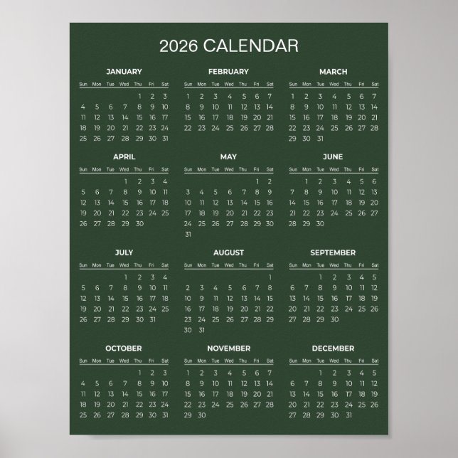 Póster Calendario 2026 Simple pero Elegante |  (Frente)