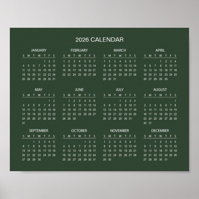 Póster Calendario 2026 Simple pero Elegante |  (Frente)
