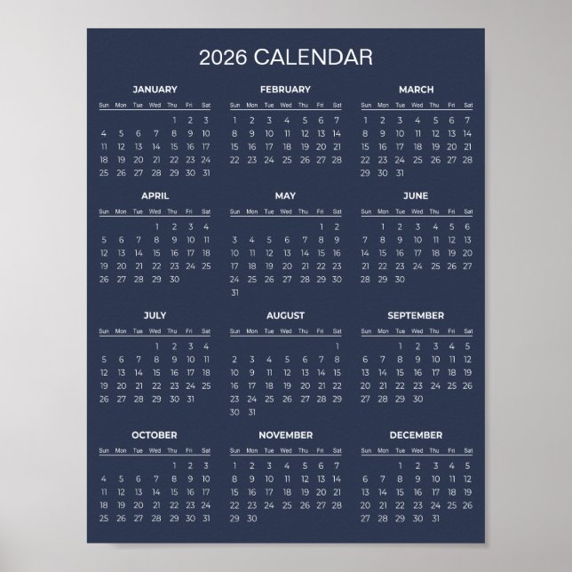 Póster Calendario 2026 Simple pero Elegante |  (Frente)