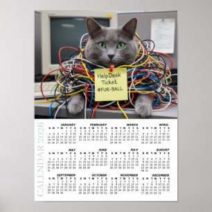 Póster Calendario 2026, Soporte Técnico, Gatos Divertidos