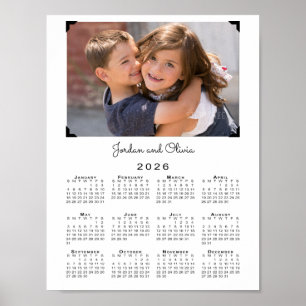 Póster Calendario 2026 Su foto y nombre blanco