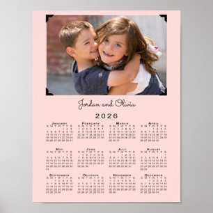 Póster Calendario 2026 Su foto y nombre rosado