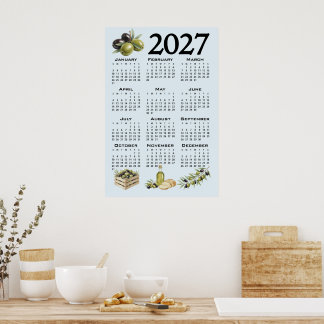 Póster Calendario 2027, Aceitunas Mediterráneas, Azul