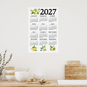 Póster Calendario 2027 al estilo italiano Limones Blanco