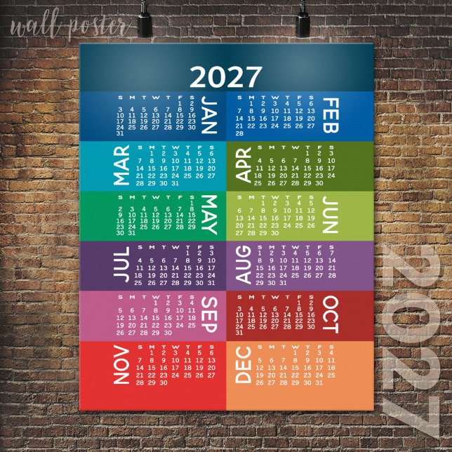 Póster Calendario 2027 - Año completo - meses coloridos d (2027 Calendar Poster)