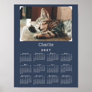 Póster Calendario 2027 Azul Marino con Foto y Nombre de M