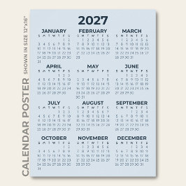 Póster Calendario 2027 Azul Polvoriento Simple Moderno
