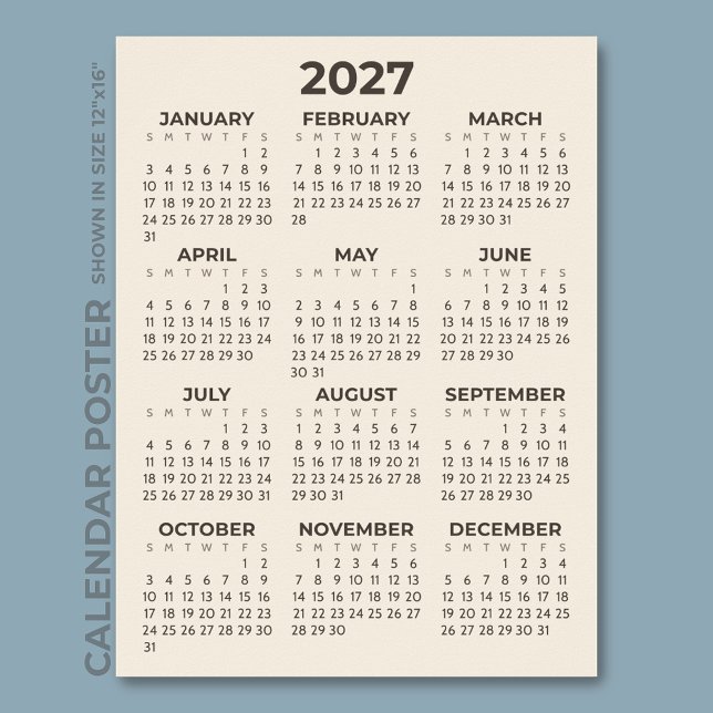 Póster Calendario 2027 Beige Cálido Simple Moderno (Subido por el creador)