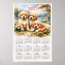 Calendario 2027 - Cachorros adorables de Retriever