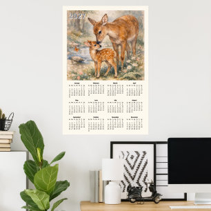 Póster Calendario 2027 - Ciervo y Cervatillo Acuarela Vin