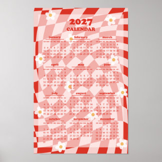 Póster Calendario 2027 de Patrón Retro Groovy Ondulado a