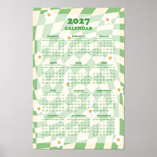 Póster Calendario 2027 de Patrón Retro Groovy Ondulado a