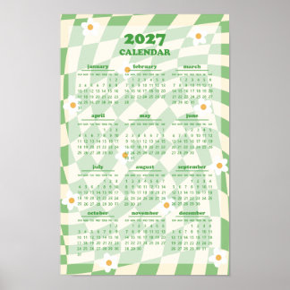 Póster Calendario 2027 de Patrón Retro Groovy Ondulado a