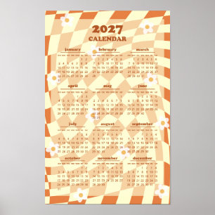 Póster Calendario 2027 de Patrón Retro Groovy Ondulado a