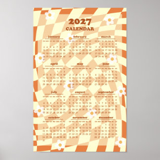 Póster Calendario 2027 de Patrón Retro Groovy Ondulado a