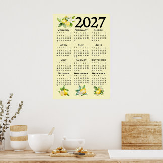 Póster Calendario 2027 estilo italiano limones amarillo