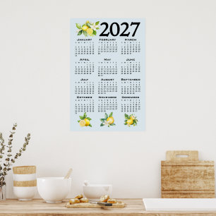 Póster Calendario 2027 estilo italiano limones fondo azul