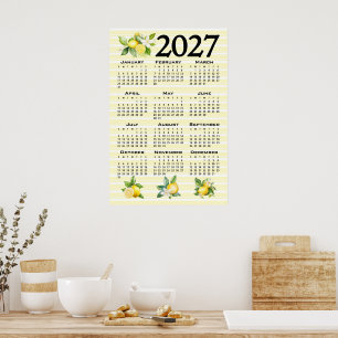 Póster Calendario 2027 estilo italiano limones rayas amar
