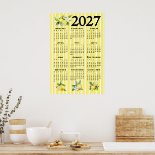 Póster Calendario 2027 estilo italiano limones rayas amar
