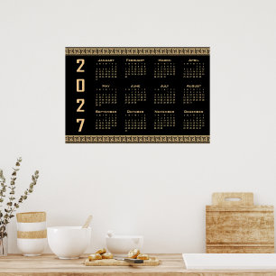 Póster Calendario 2027, Falso Griego, Beige sobre Negro