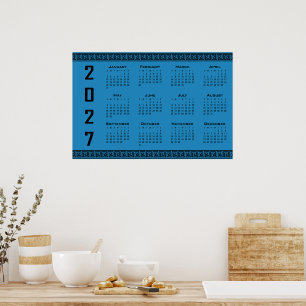Póster Calendario 2027, Falso Griego, Negro sobre Azul Co
