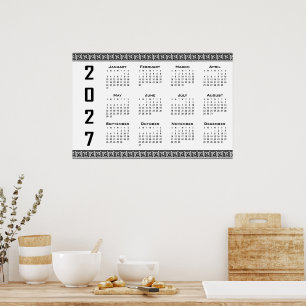 Póster Calendario 2027, Falso Griego, Negro sobre Blanco