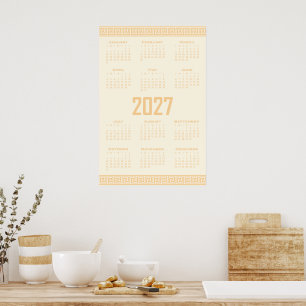 Póster Calendario 2027, Flete Griego, Beige sobre Latte C