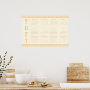 Póster Calendario 2027, Fret Griego, Beige sobre Latte Có