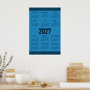 Póster Calendario 2027, Fret Griego, Negro sobre Azul Cos