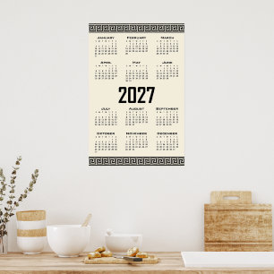 Póster Calendario 2027, Fret griego, Negro sobre Latte Có