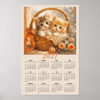 Póster Calendario 2027 - Gatitos Adorables en Cesta Trenz