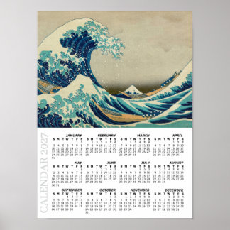 Póster Calendario 2027, Grande, Gran Ola frente a Kanagaw