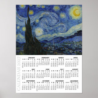 Póster Calendario 2027, Grande, Noche estrellada / Van Go