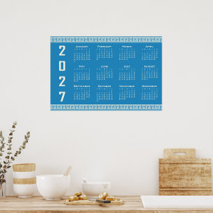 Póster Calendario 2027, Greca Griega, Cosmic Latte sobre 