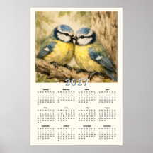 Calendario 2027 - Ilustración de pájaros azules li
