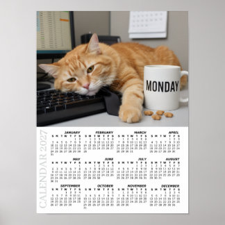 Póster Calendario 2027, Motivación Lunes - Gatos Divertid