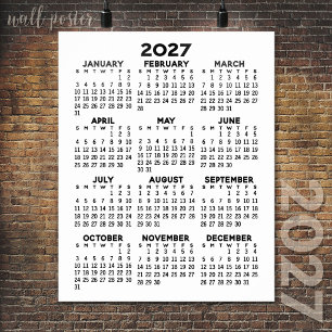 Póster Calendario 2027 - Negro y Blanco Mínimo Básico