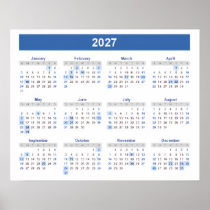 Póster Calendario 2027 por Mes Hogar Escuela Oficina Pare