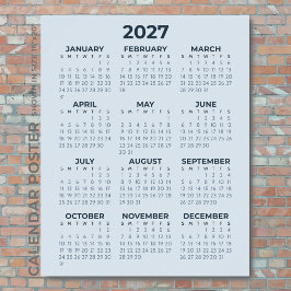 Póster Calendario 2027 Sencillo Moderno Azul Polvoriento