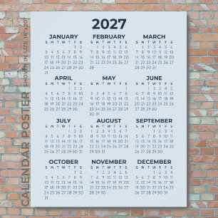 Póster Calendario 2027 Sencillo Moderno Azul Polvoriento